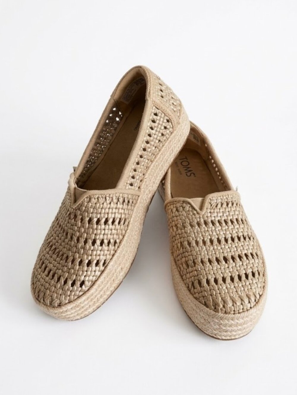 Toms Valencia Braided Espadrille Platform Slip On Shoes Gold Metallic Sz 7.5